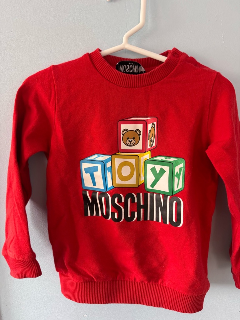 Moschino Baby Red Crewneck Sweatshirt with Graphic Detail